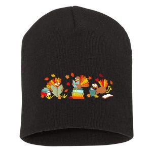 Funny Turkey Reading Book Librarian Bookworm Thanksgiving Short Acrylic Beanie