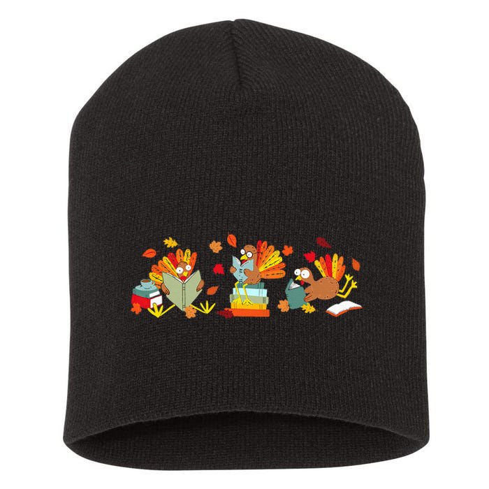 Funny Turkey Reading Book Librarian Bookworm Thanksgiving Short Acrylic Beanie