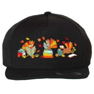 Funny Turkey Reading Book Librarian Bookworm Thanksgiving Wool Snapback Cap