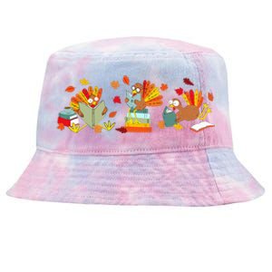 Funny Turkey Reading Book Librarian Bookworm Thanksgiving Tie-Dyed Bucket Hat