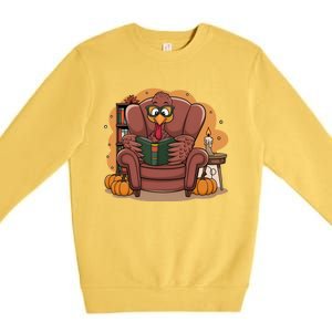 Funny Turkey Reading Books Gobble Good Funny Books Gift Premium Crewneck Sweatshirt