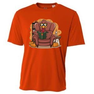 Funny Turkey Reading Books Gobble Good Funny Books Gift Cooling Performance Crew T-Shirt