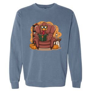 Funny Turkey Reading Books Gobble Good Funny Books Gift Garment-Dyed Sweatshirt