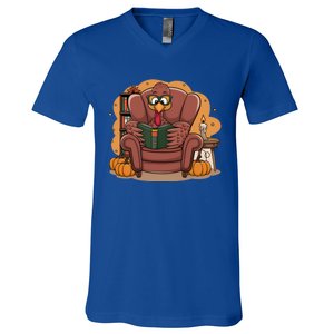 Funny Turkey Reading Books Gobble Good Funny Books Gift V-Neck T-Shirt