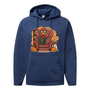 Funny Turkey Reading Books Gobble Good Funny Books Gift Performance Fleece Hoodie