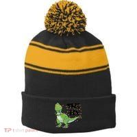 Festive Tree Rex Dinosaur T Rex Christmas Lights Stripe Pom Pom Beanie