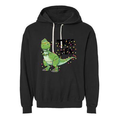 Festive Tree Rex Dinosaur T Rex Christmas Lights Garment-Dyed Fleece Hoodie