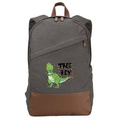 Festive Tree Rex Dinosaur T Rex Christmas Lights Cotton Canvas Backpack