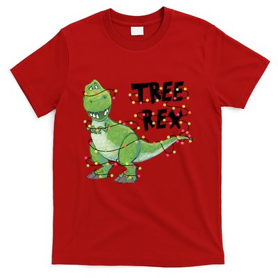 Festive Tree Rex Dinosaur T Rex Christmas Lights T-Shirt