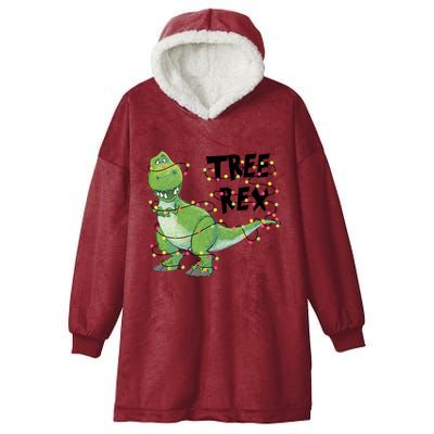 Festive Tree Rex Dinosaur T Rex Christmas Lights Hooded Wearable Blanket