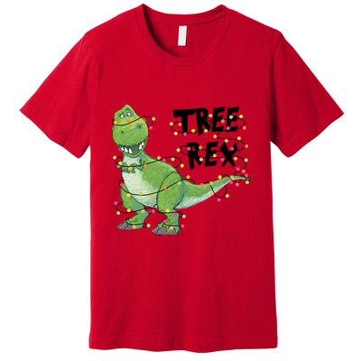 Festive Tree Rex Dinosaur T Rex Christmas Lights Premium T-Shirt