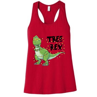 Festive Tree Rex Dinosaur T Rex Christmas Lights Womens Tank Top