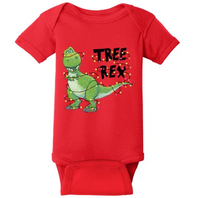 Festive Tree Rex Dinosaur T Rex Christmas Lights Baby Bodysuit