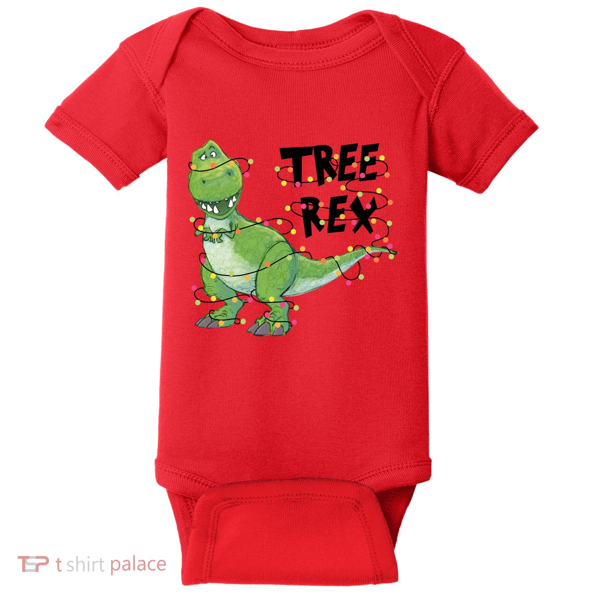 Festive Tree Rex Dinosaur T Rex Christmas Lights Baby Bodysuit