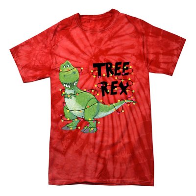 Festive Tree Rex Dinosaur T Rex Christmas Lights Tie-Dye T-Shirt