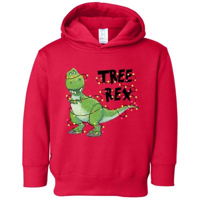 Festive Tree Rex Dinosaur T Rex Christmas Lights Toddler Hoodie