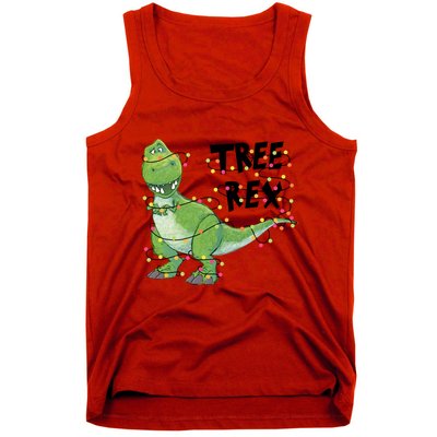 Festive Tree Rex Dinosaur T Rex Christmas Lights Tank Top