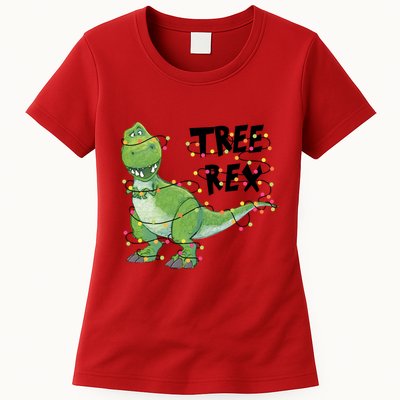 Festive Tree Rex Dinosaur T Rex Christmas Lights Womens T-Shirt