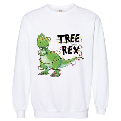 Festive Tree Rex Dinosaur T Rex Christmas Lights Garment-Dyed Sweatshirt