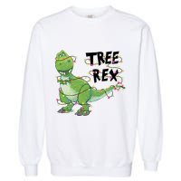 Festive Tree Rex Dinosaur T Rex Christmas Lights Garment-Dyed Sweatshirt