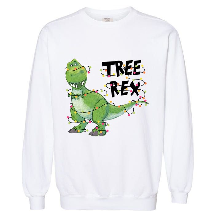 Festive Tree Rex Dinosaur T Rex Christmas Lights Garment-Dyed Sweatshirt
