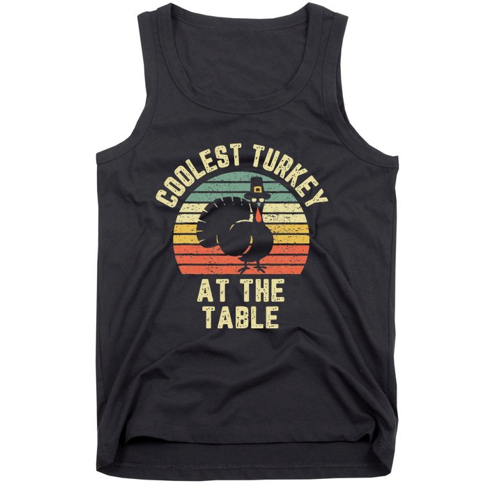 Funny Thanksgiving Retro Coolest Turkey At The Table Tank Top