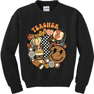 Fall Teacher Retro Teacher Life Autumn Thanksgiving Kids Sweatshirt