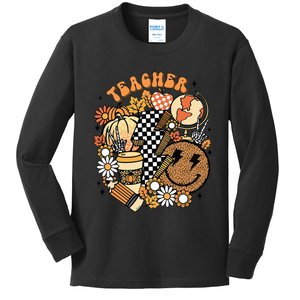 Fall Teacher Retro Teacher Life Autumn Thanksgiving Kids Long Sleeve Shirt