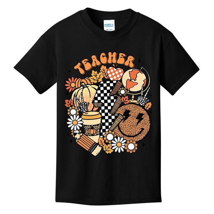 Fall Teacher Retro Teacher Life Autumn Thanksgiving Kids T-Shirt