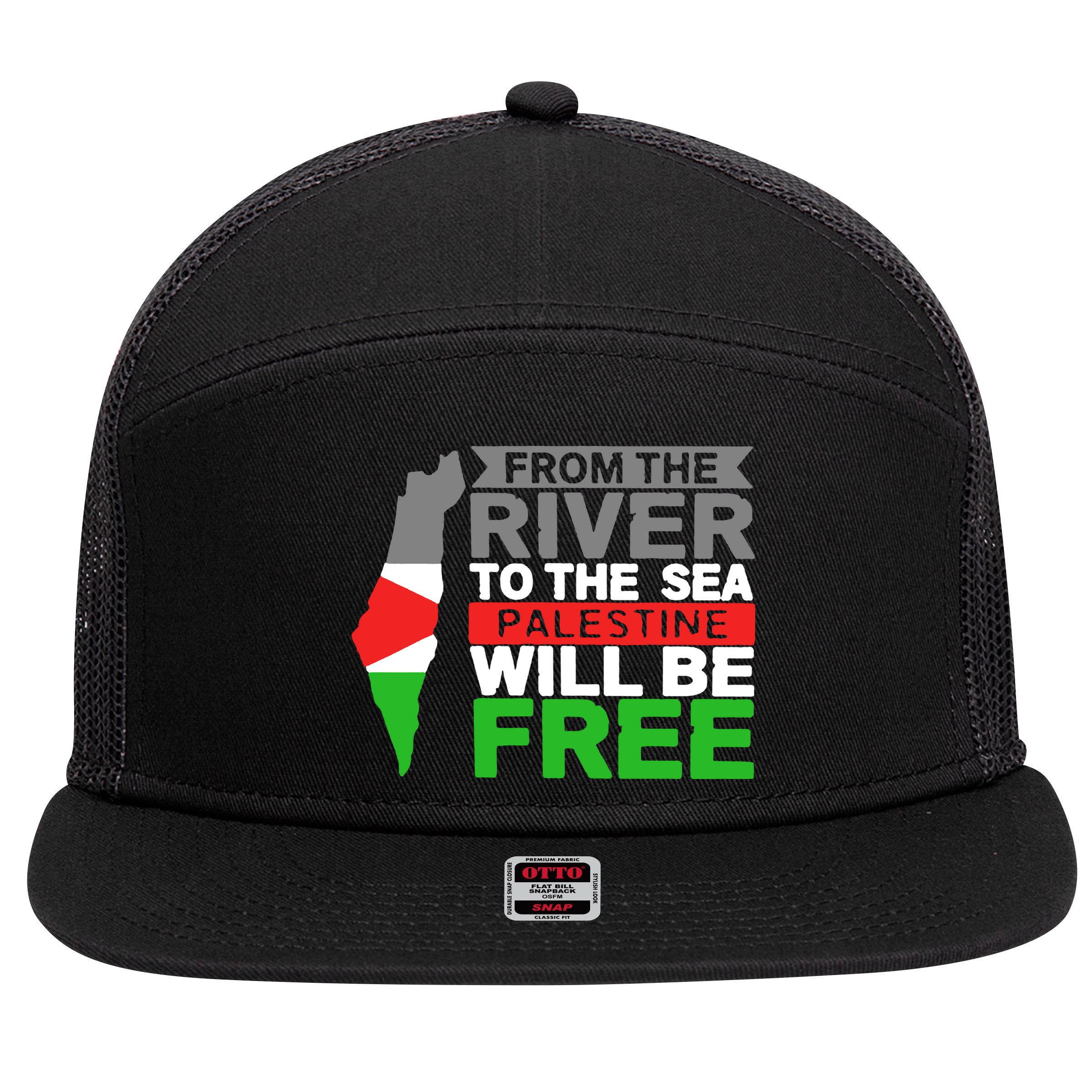 From The River To The Sea Palestine Will Be Free 7 Panel Mesh Trucker Snapback Hat