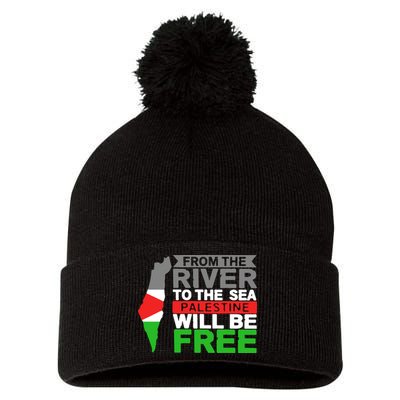From The River To The Sea Palestine Will Be Free Pom Pom 12in Knit Beanie