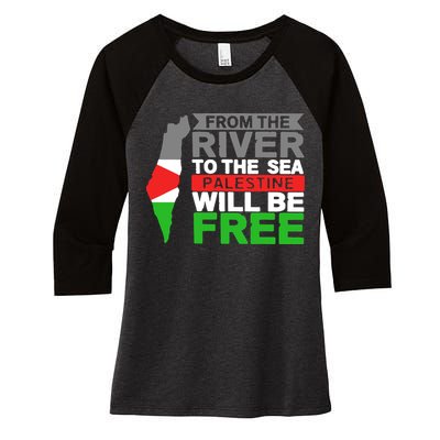 From The River To The Sea Palestine Will Be Free Women's Tri-Blend 3/4-Sleeve Raglan Shirt