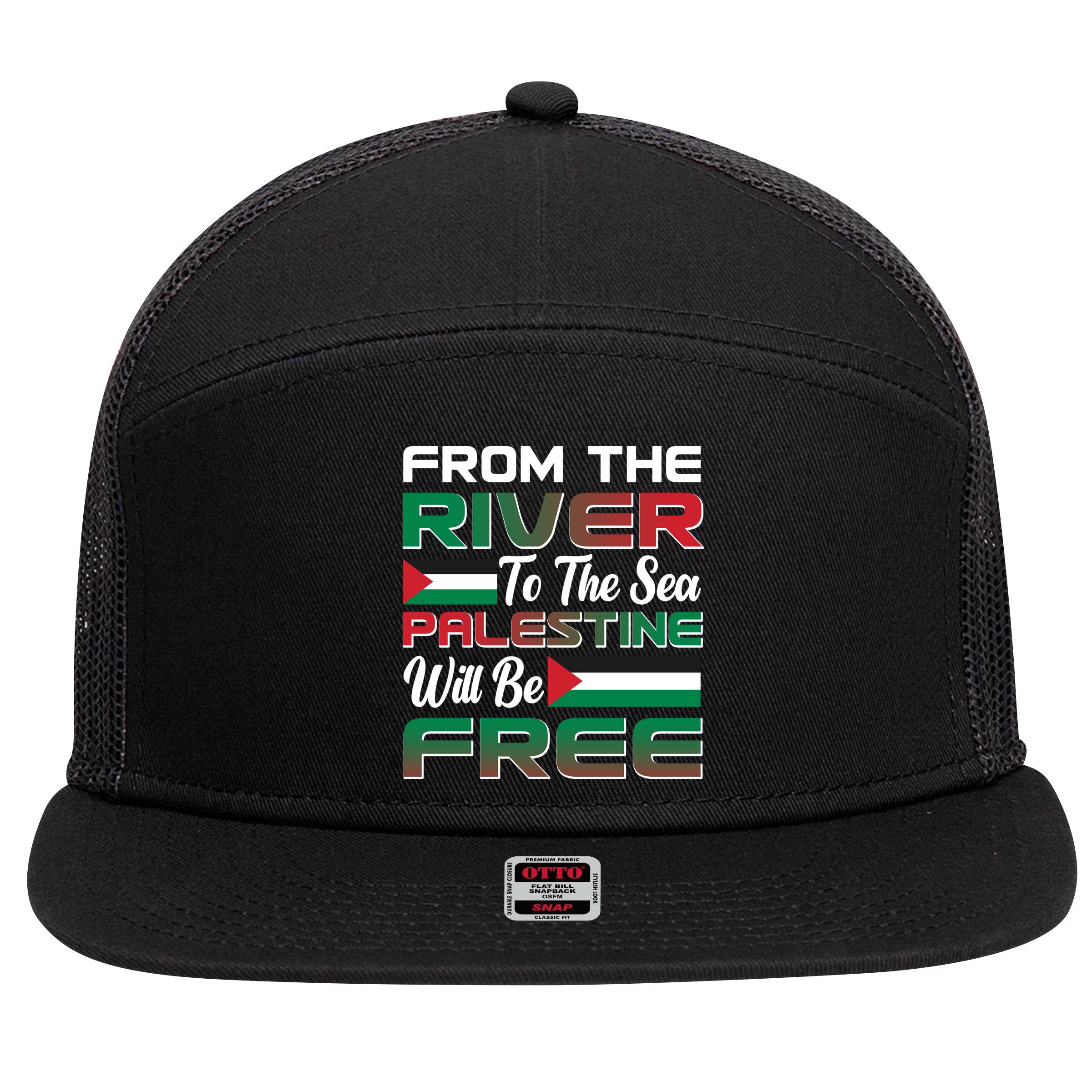 From The River To The Sea Palestine Will Be Free 7 Panel Mesh Trucker Snapback Hat