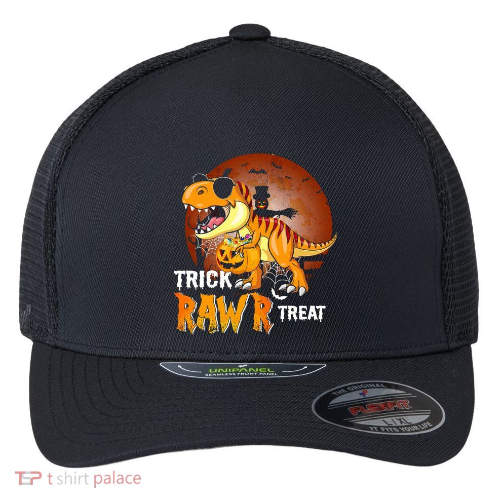 Funny T Rex Dinosaur Trick Rawr Treat Halloween Funny Gift Flexfit Unipanel Trucker Cap