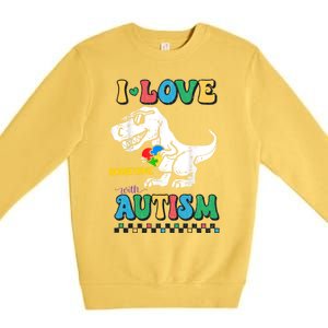 Funny T Rex Dino Dinosaur I Love Someone With Autism Gift Premium Crewneck Sweatshirt