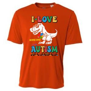 Funny T Rex Dino Dinosaur I Love Someone With Autism Gift Cooling Performance Crew T-Shirt