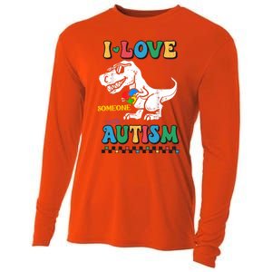 Funny T Rex Dino Dinosaur I Love Someone With Autism Gift Cooling Performance Long Sleeve Crew