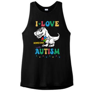 Funny T Rex Dino Dinosaur I Love Someone With Autism Gift Ladies PosiCharge Tri-Blend Wicking Tank