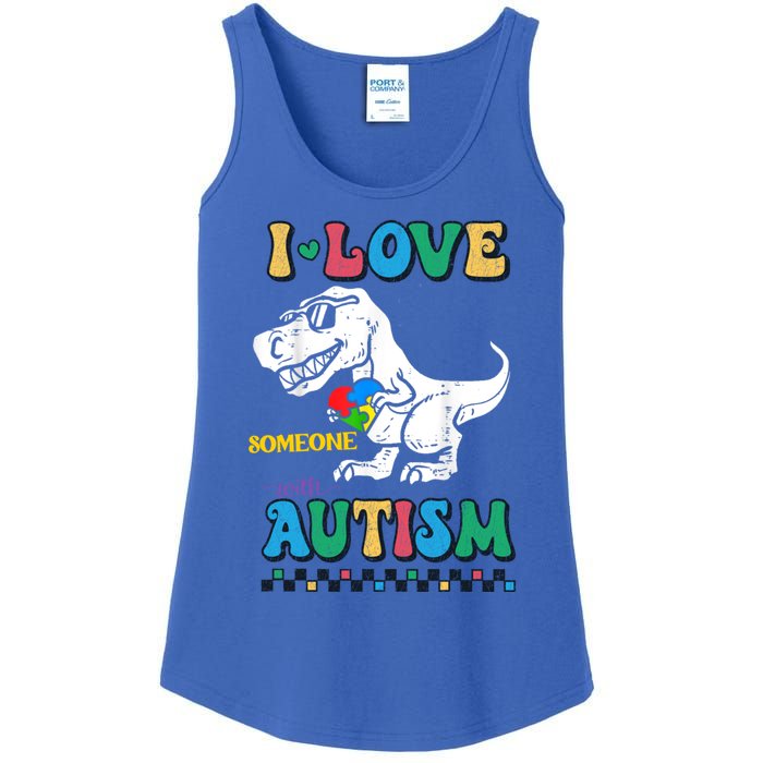 Funny T Rex Dino Dinosaur I Love Someone With Autism Gift Ladies Essential Tank