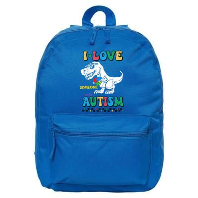 Funny T Rex Dino Dinosaur I Love Someone With Autism Gift 16 in Basic Backpack