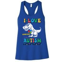 Funny T Rex Dino Dinosaur I Love Someone With Autism Gift Women's Racerback Tank