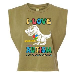 Funny T Rex Dino Dinosaur I Love Someone With Autism Gift Garment-Dyed Women's Muscle Tee