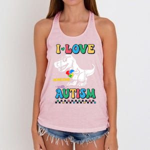 Funny T Rex Dino Dinosaur I Love Someone With Autism Gift Women's Knotted Racerback Tank