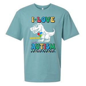 Funny T Rex Dino Dinosaur I Love Someone With Autism Gift Sueded Cloud Jersey T-Shirt