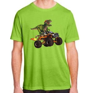 Funny T Rex Wearing Glasses On Monster Truck Adult ChromaSoft Performance T-Shirt