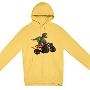 Funny T Rex Wearing Glasses On Monster Truck Premium Pullover Hoodie