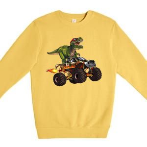 Funny T Rex Wearing Glasses On Monster Truck Premium Crewneck Sweatshirt