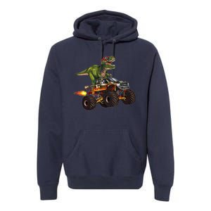 Funny T Rex Wearing Glasses On Monster Truck Premium Hoodie