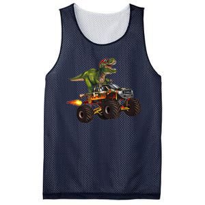 Funny T Rex Wearing Glasses On Monster Truck Mesh Reversible Basketball Jersey Tank