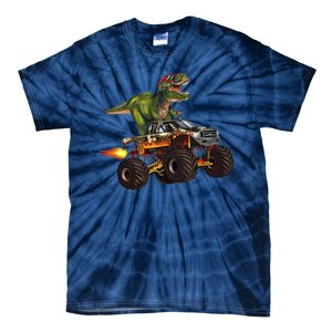 Funny T Rex Wearing Glasses On Monster Truck Tie-Dye T-Shirt